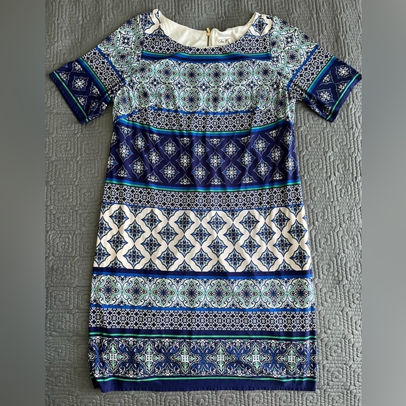 Eliza J Blue and White Geometric Dress - Plus Size - Picture 1 of 4